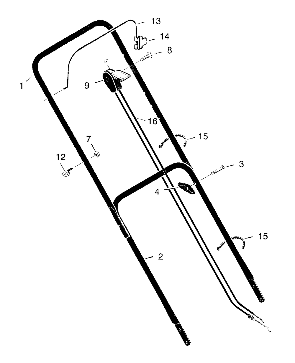Handle Assembly Diagram and Parts List for 22277X199B 1997 Briggs and Stratton Lawn Mower